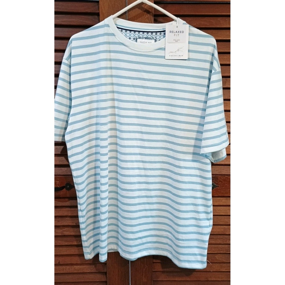 Cactus Man Ricky Singh Relaxed Fit Cotton‎ T-shirt Blue & White Stripe XL